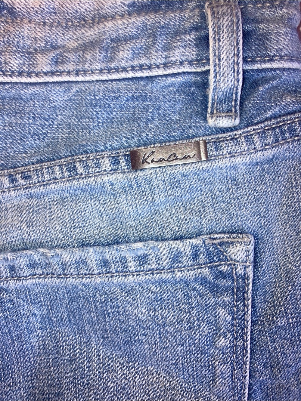 KanCan Light Blue Distressed Denim Shorts with Frayed Hem - Picture 6 of 7